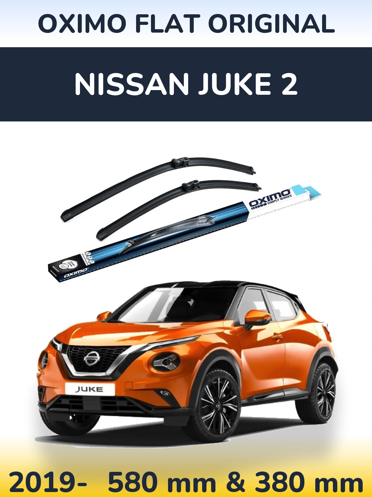 Комплект передніх щіток Oximo Flat Original 580 & 380 мм для Nissan Juke 2 2019-2026