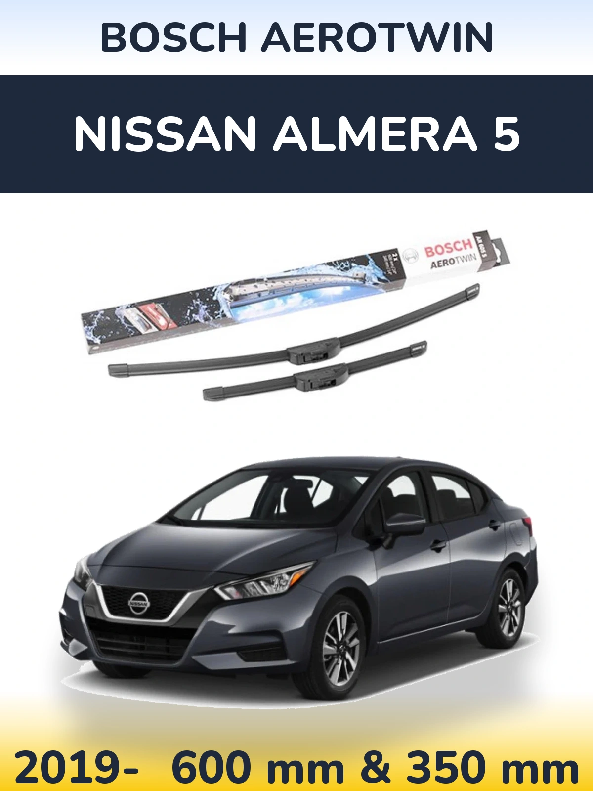 Комплект передніх щіток BOSCH AeroTwin 600 & 350 мм для Nissan Almera 5 2019-2026