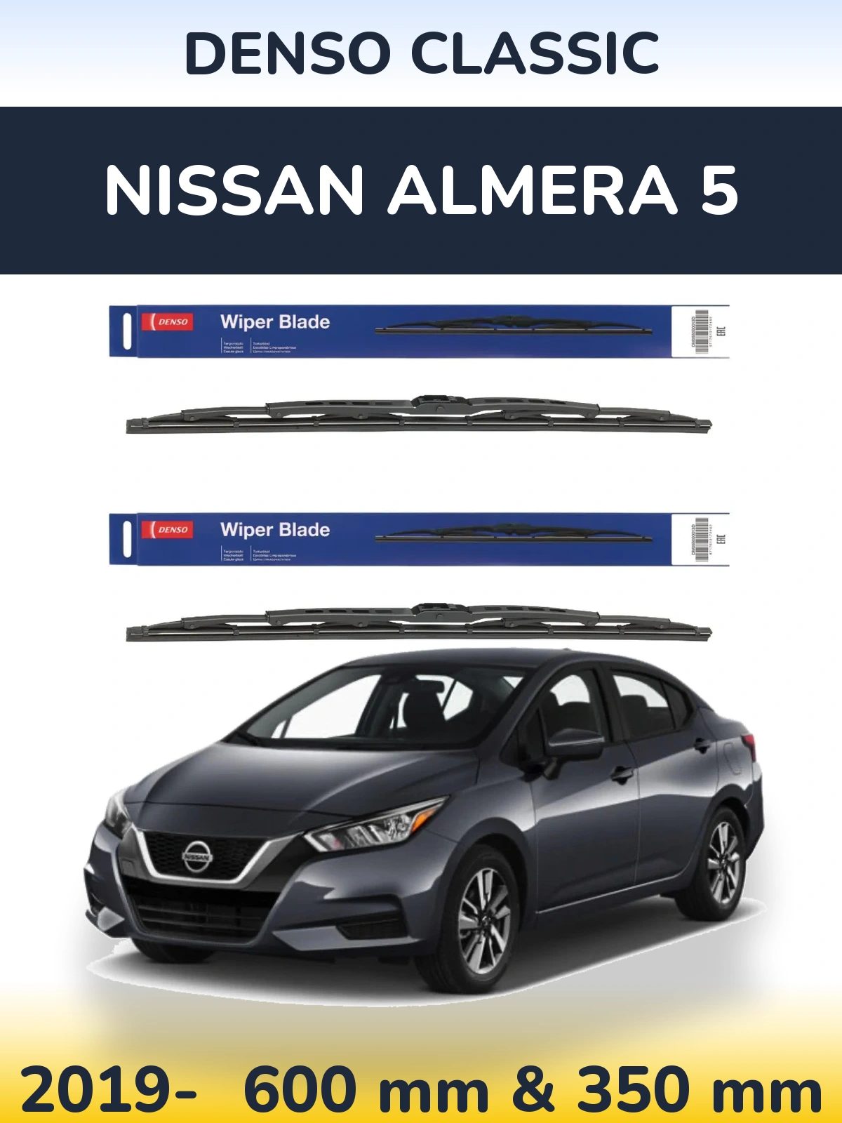 Front wiper blade set Denso Classic 600 & 350 mm for Nissan Almera 5 2019-2026