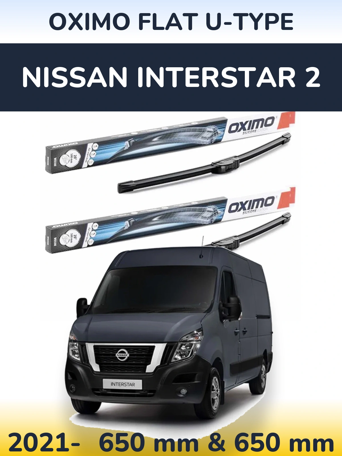 Комплект передних дворников Oximo Flat U-type 650 & 650 мм для Nissan Interstar 2 2021-2026