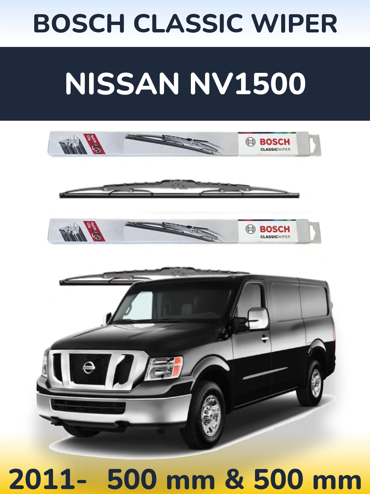 Комплект передних дворников BOSCH Classic Wiper 500 & 500 мм для Nissan NV1500 2011-2026