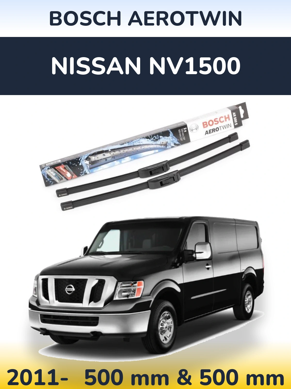 Комплект передних дворников BOSCH AeroTwin 500 & 500 мм для Nissan NV1500 2011-2026