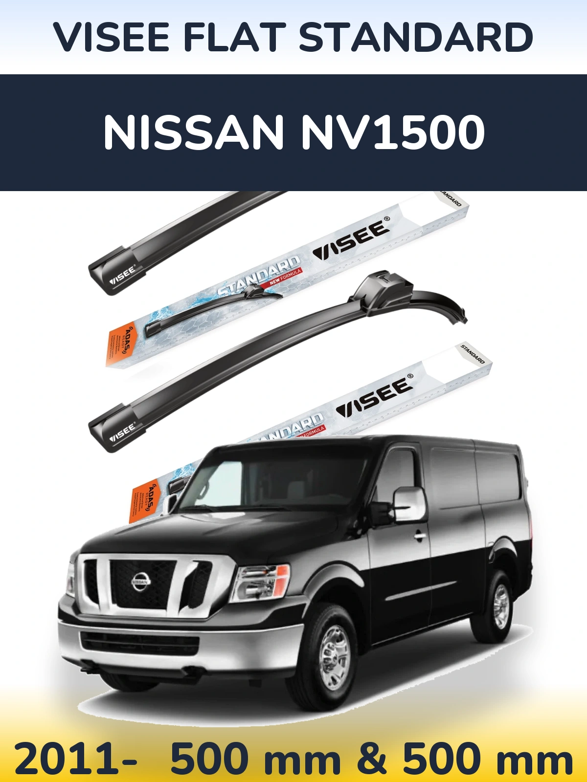 Комплект передних дворников VISEE FLAT STANDARD 500 & 500 мм для Nissan NV1500 2011-2026