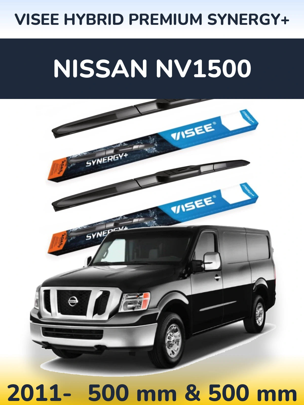 Комплект передних дворников VISEE HYBRID PREMIUM SYNERGY+ 500 & 500 мм для Nissan NV1500 2011-2026