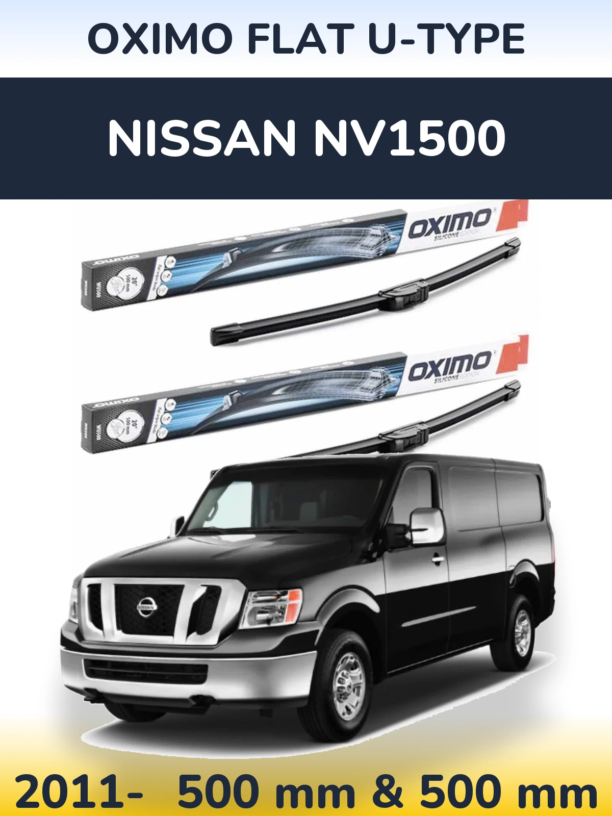 Комплект передних дворников Oximo Flat U-type 500 & 500 мм для Nissan NV1500 2011-2026