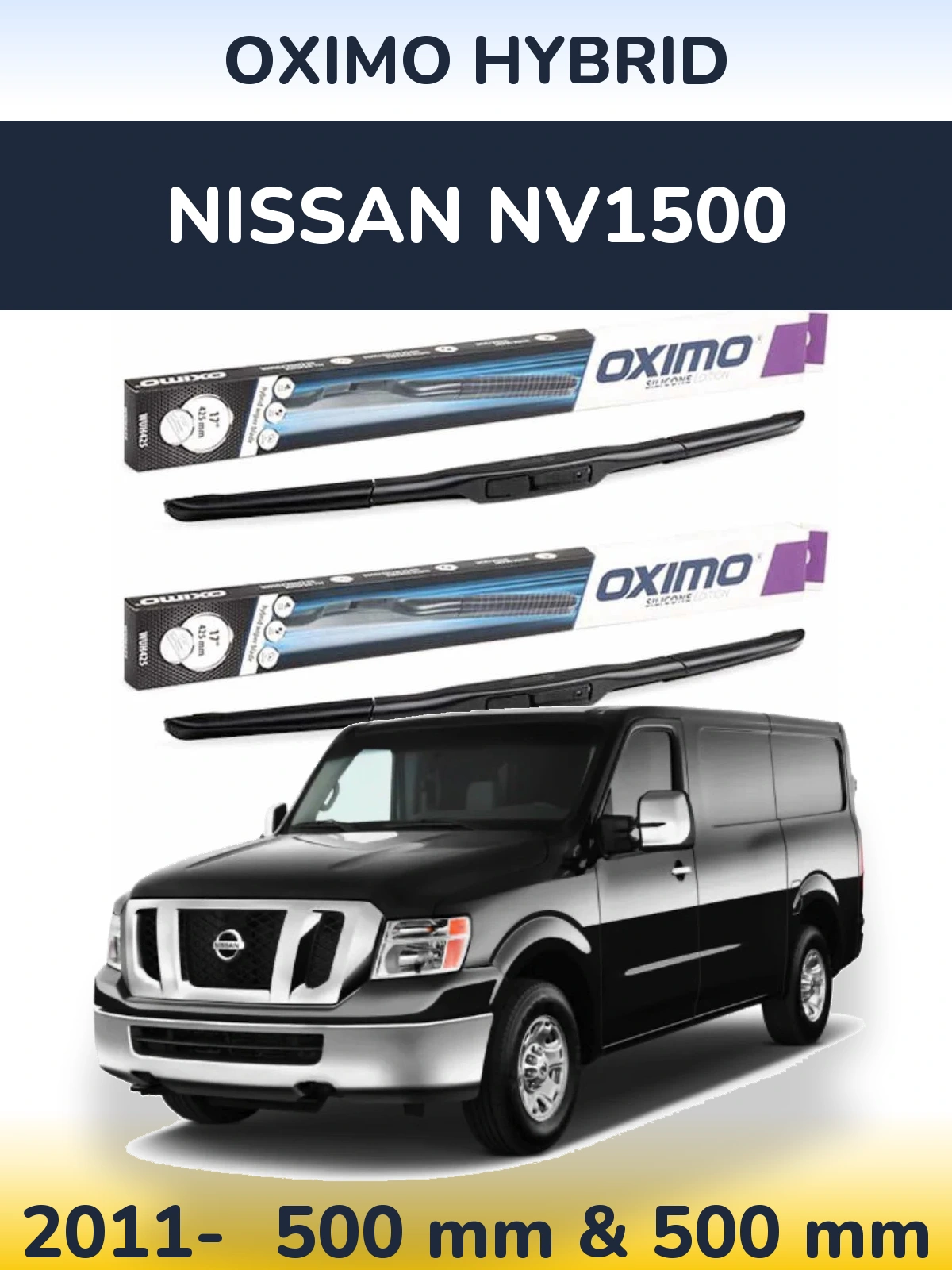 Комплект передних дворников Oximo Hybrid 500 & 500 мм для Nissan NV1500 2011-2026