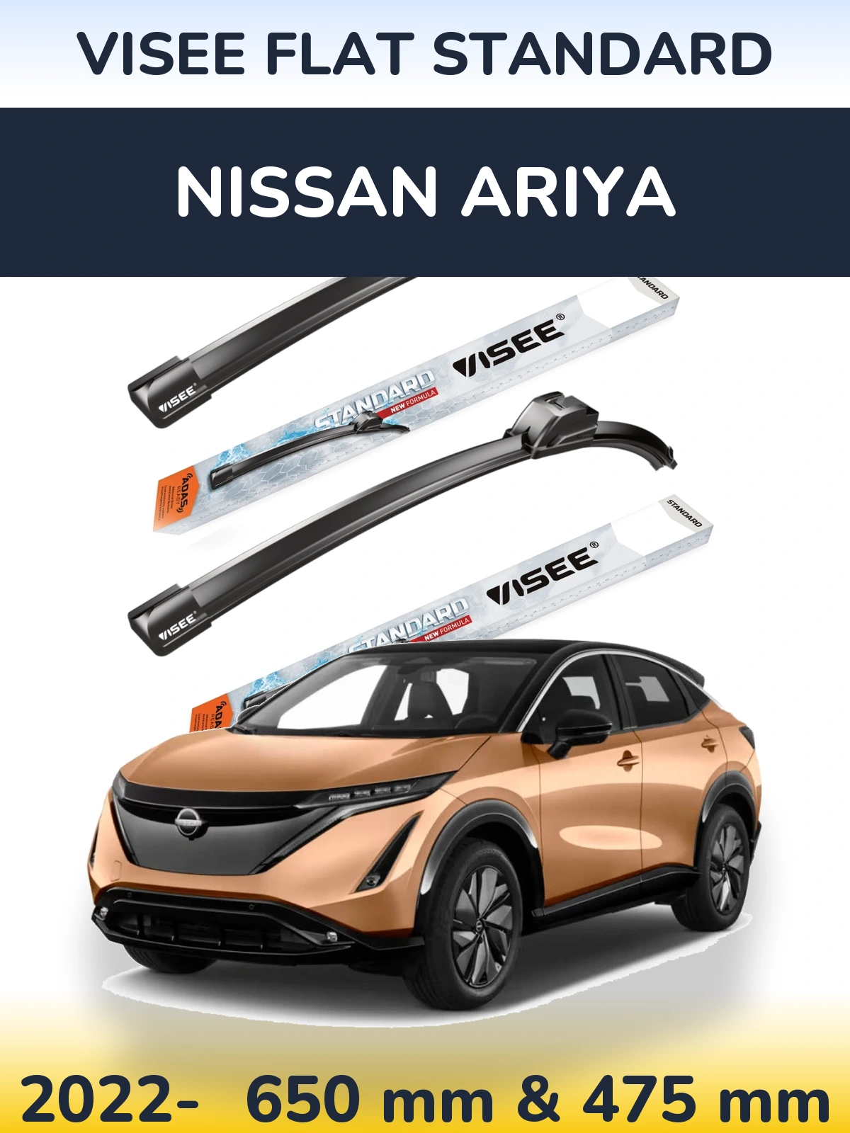 Комплект передніх щіток VISEE FLAT STANDARD 650 & 475 мм для Nissan Ariya 2022-2026