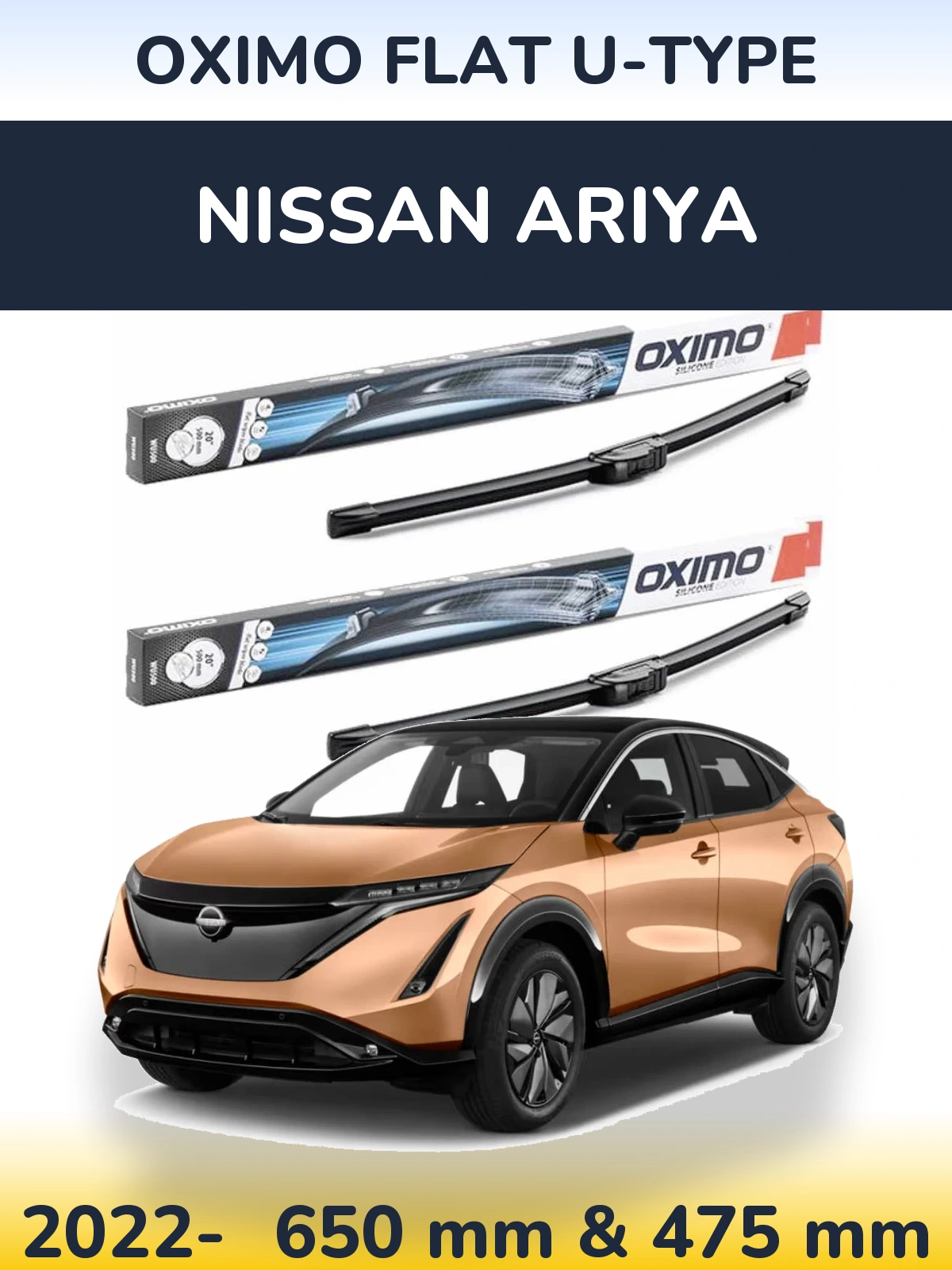 Front wiper blade set Oximo Flat U-type 650 & 475 mm for Nissan Ariya 2022-2026