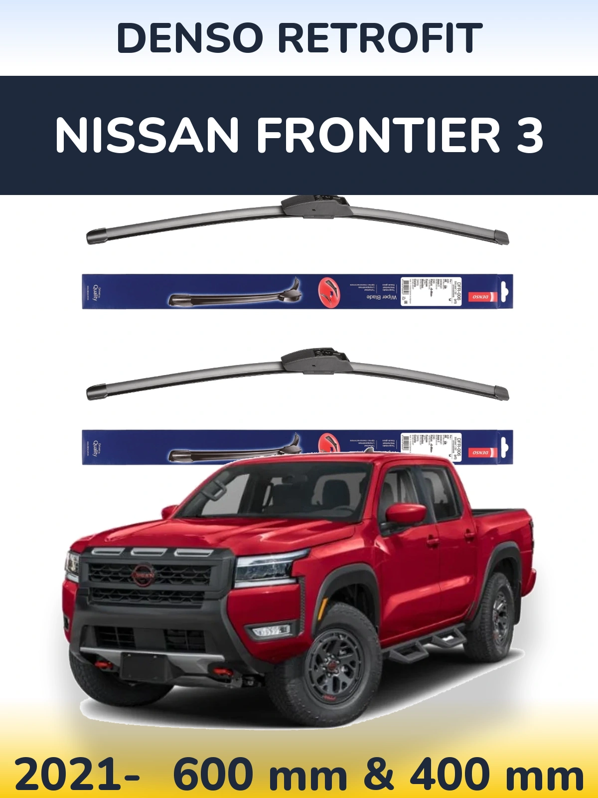Front wiper blade set Denso Retrofit 600 & 400 mm for Nissan Frontier 3 2021-2026