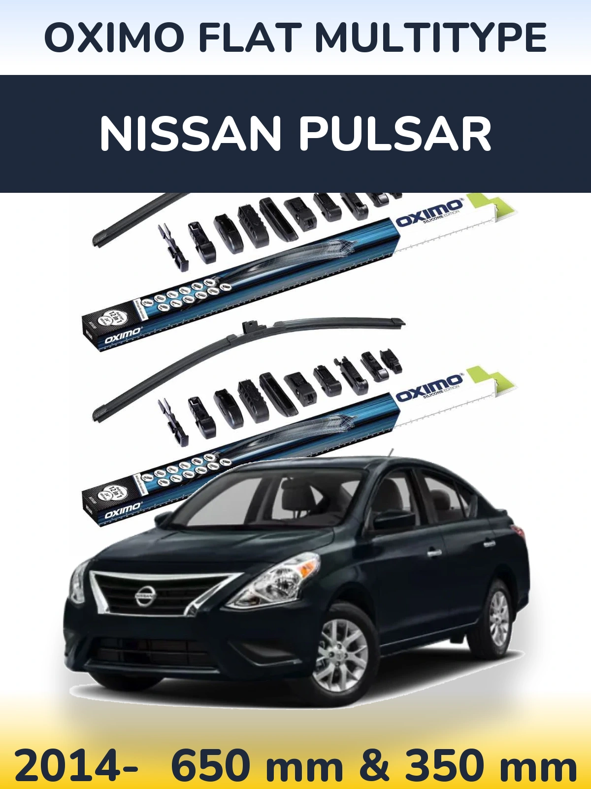 Front wiper blade set Oximo Flat MultiTipoe 650 & 350 mm for Nissan Pulsar 2014-2026