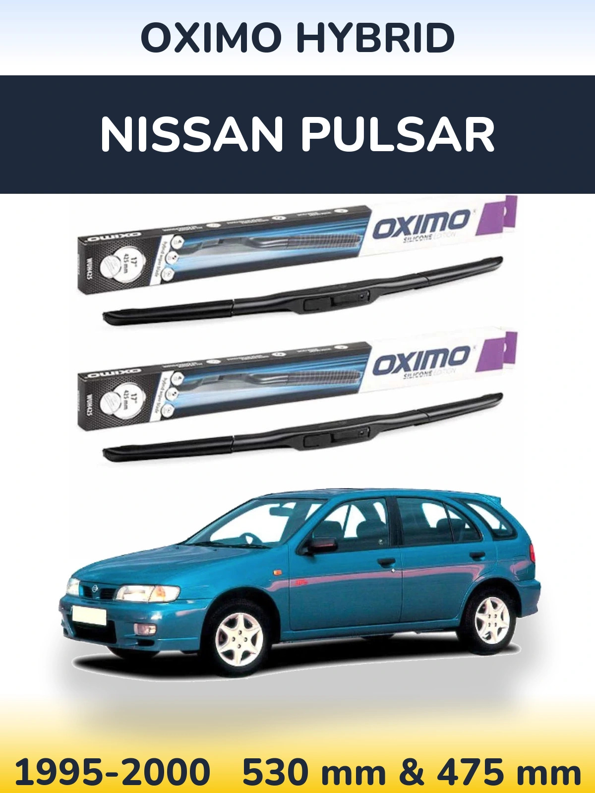 Front wiper blade set Oximo Hybrid 530 & 475 mm for Nissan Pulsar 1995-2000