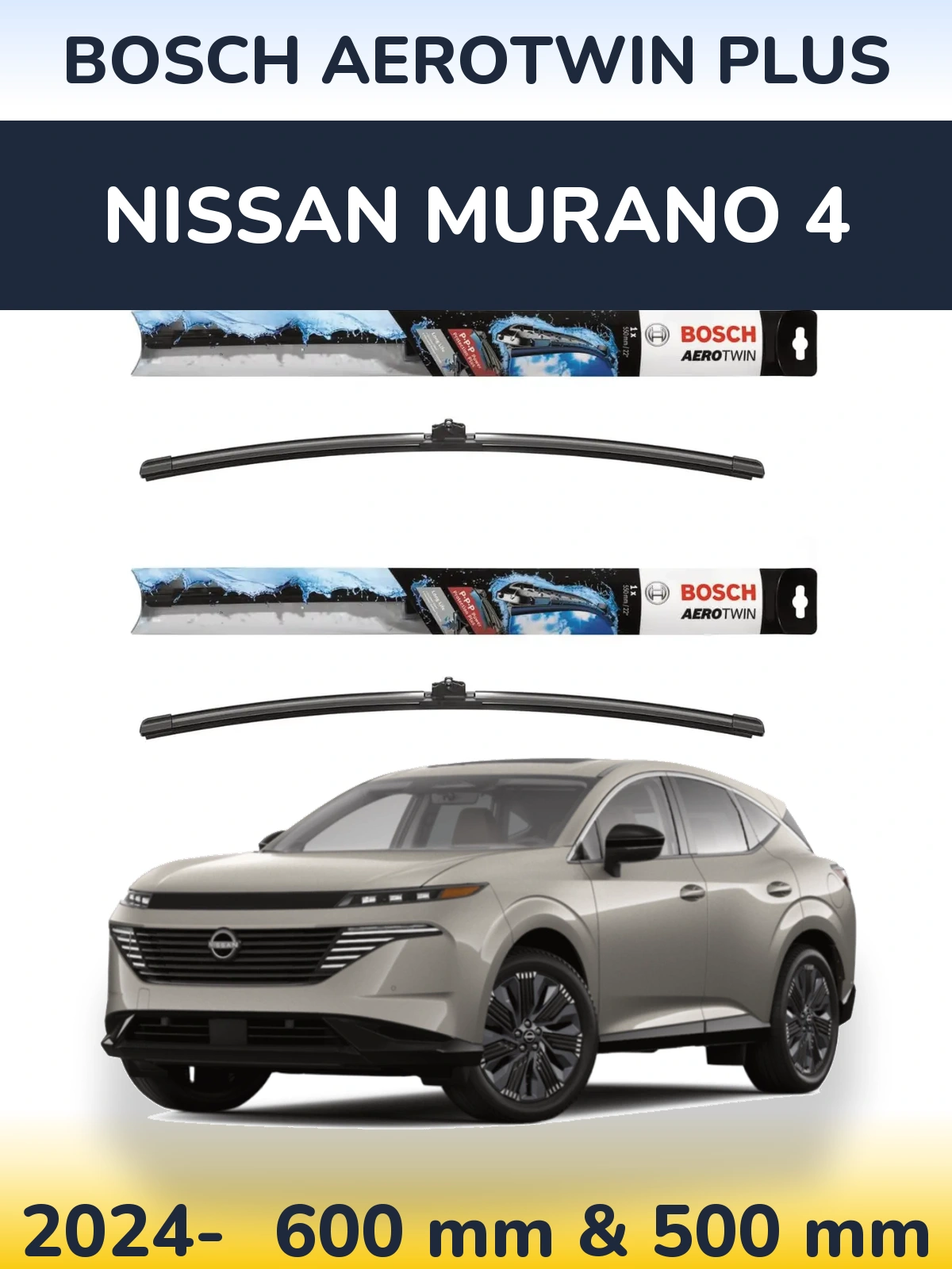 Front wiper blade set BOSCH AeroTwin Plus 600 & 500 mm for Nissan Murano 4 2024-2026