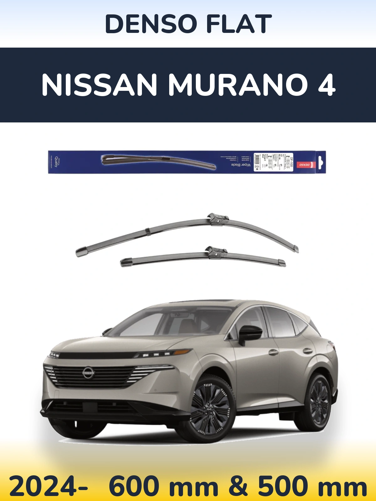 Front wiper blade set Denso Flat 600 & 500 mm for Nissan Murano 4 2024-2026