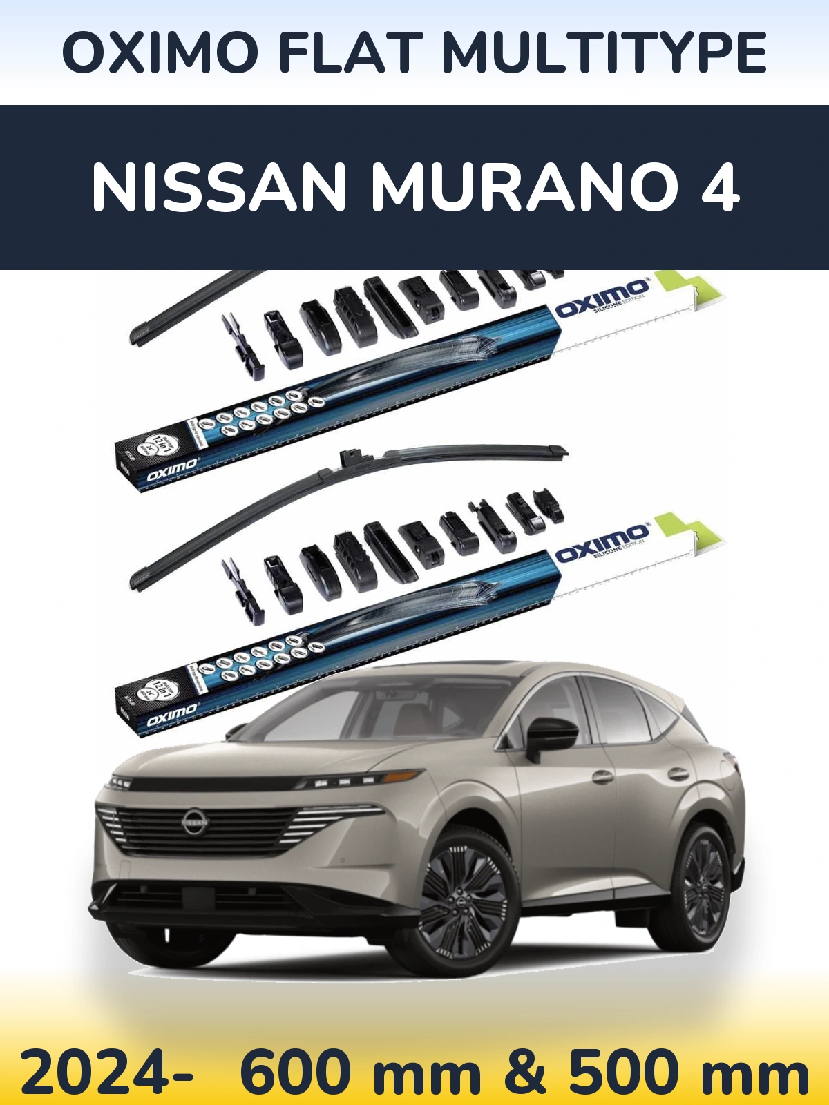 Комплект передніх щіток Oximo Flat MultiТипe 600 & 500 мм для Nissan Murano 4 2024-2026
