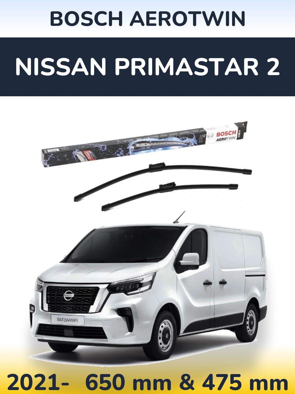 Front wiper blade set BOSCH AeroTwin 650 & 475 mm for Nissan Primastar 2 2021-2026