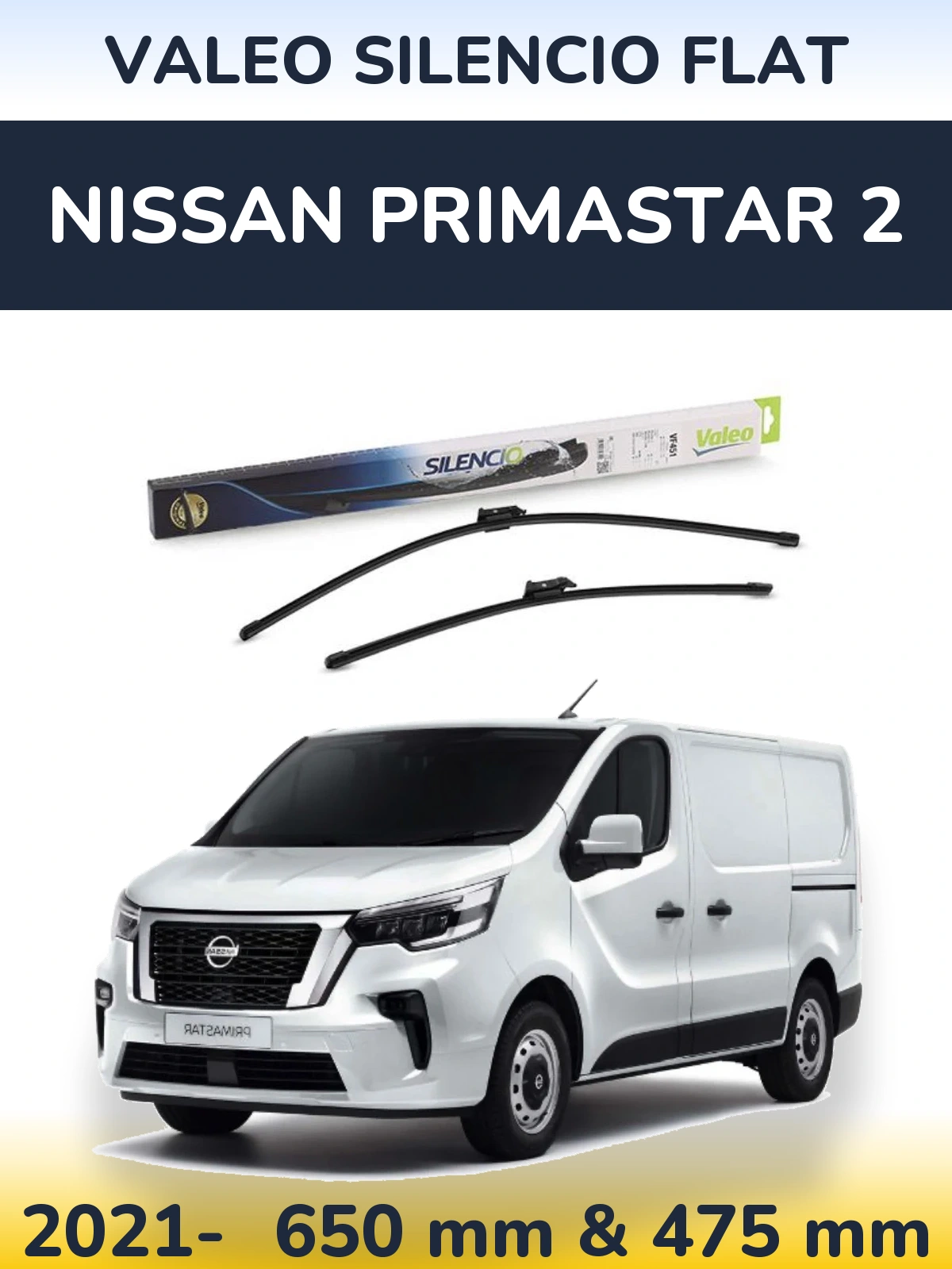 Комплект передних дворников Valeo Silencio Flat 650 & 475 мм для Nissan Primastar 2 2021-2026
