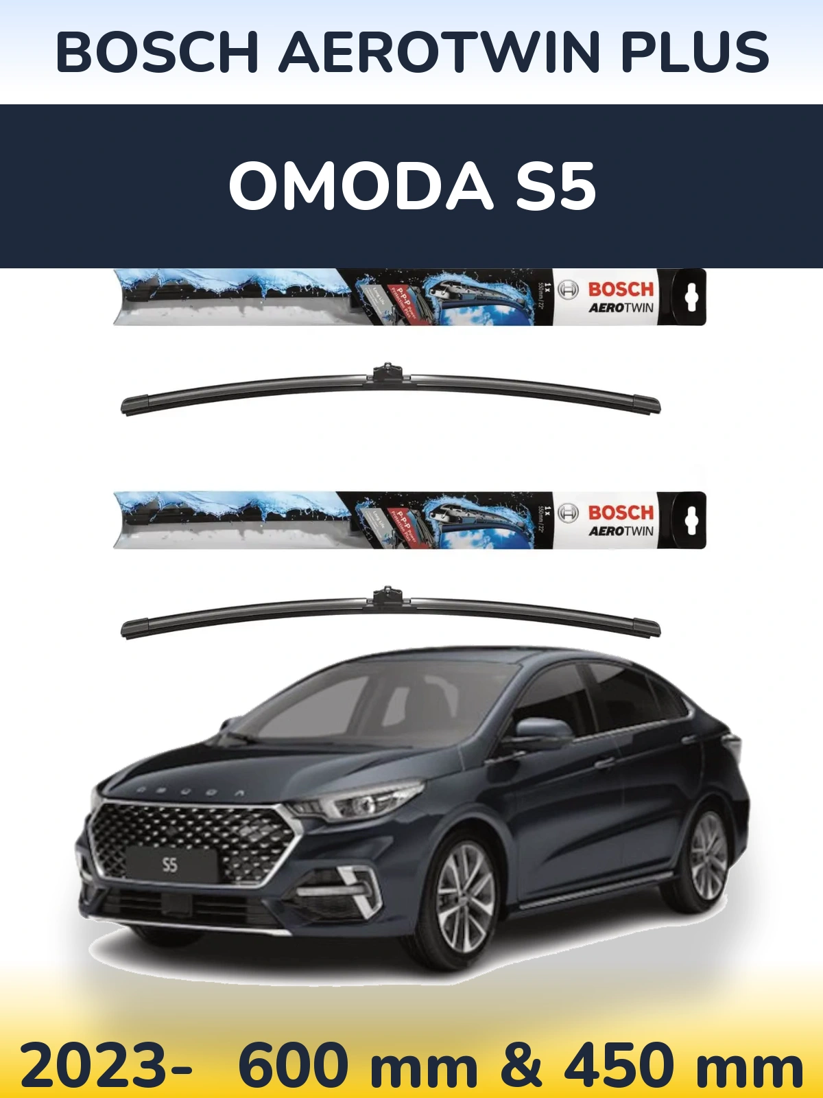Front wiper blade set BOSCH AeroTwin Plus 600 & 450 mm for Omoda S5 2023-2026
