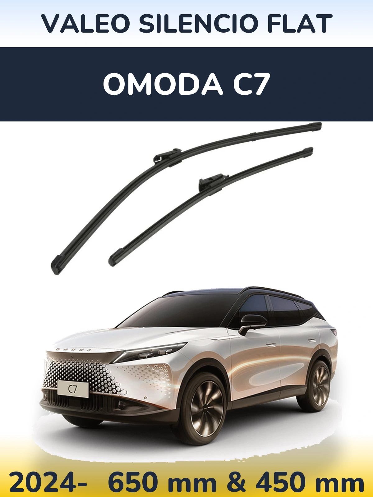 Front wiper blade set Valeo Silencio Flat 650 & 450 mm for Omoda C7 2024-2026