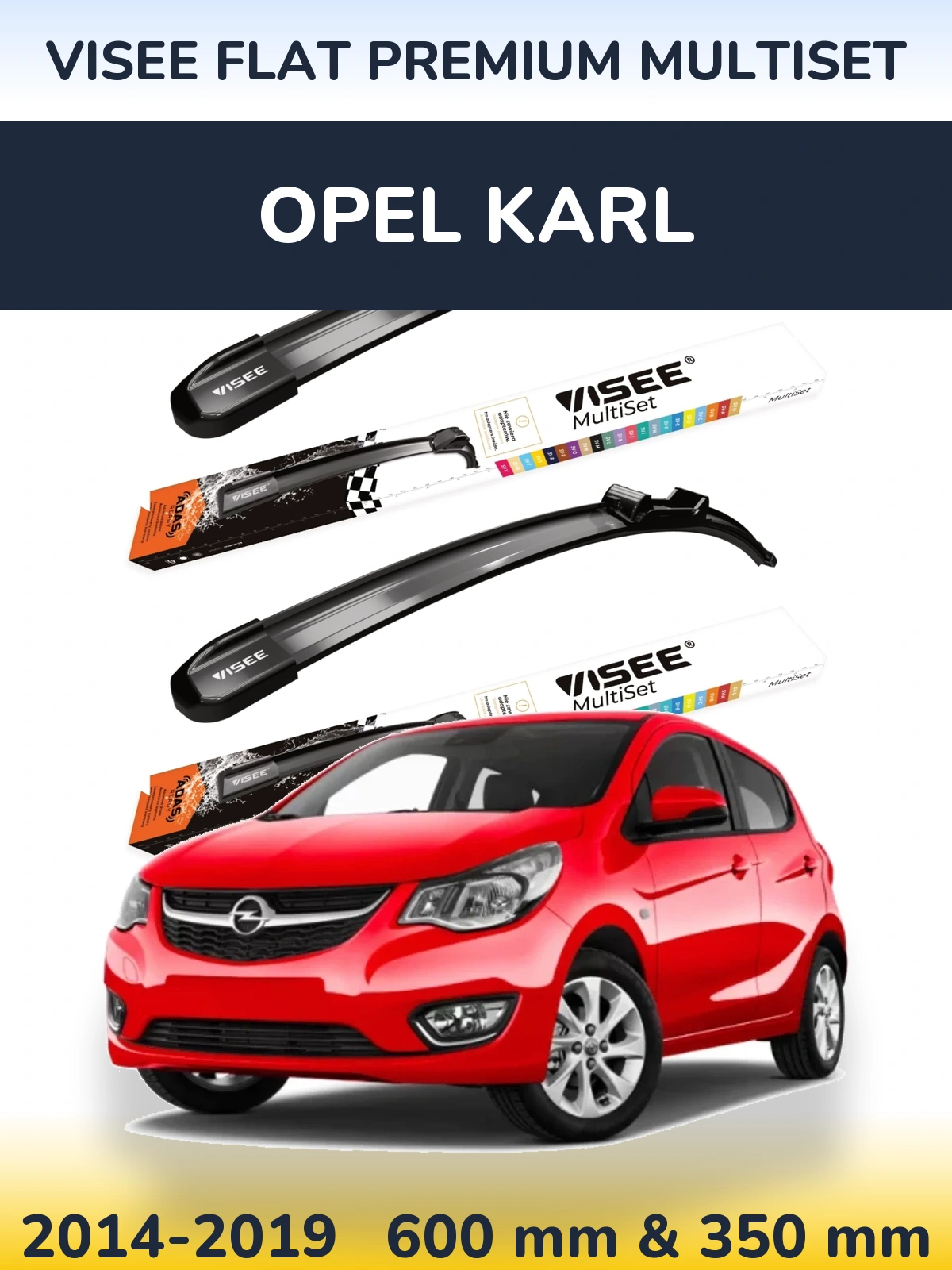Front wiper blade set VISEE FLAT PREMIUM MultiSet 600 & 350 mm for Opel Karl 2014-2019