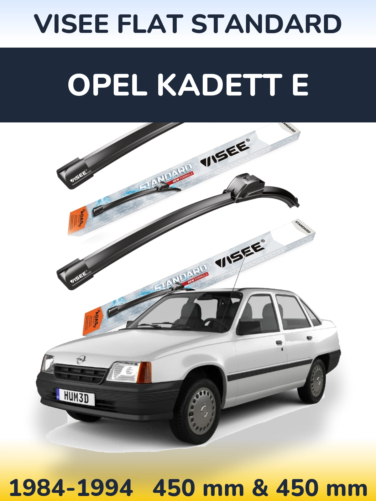 Front wiper blade set VISEE FLAT STANDARD 450 & 450 mm for Opel Kadett E 1984-1994