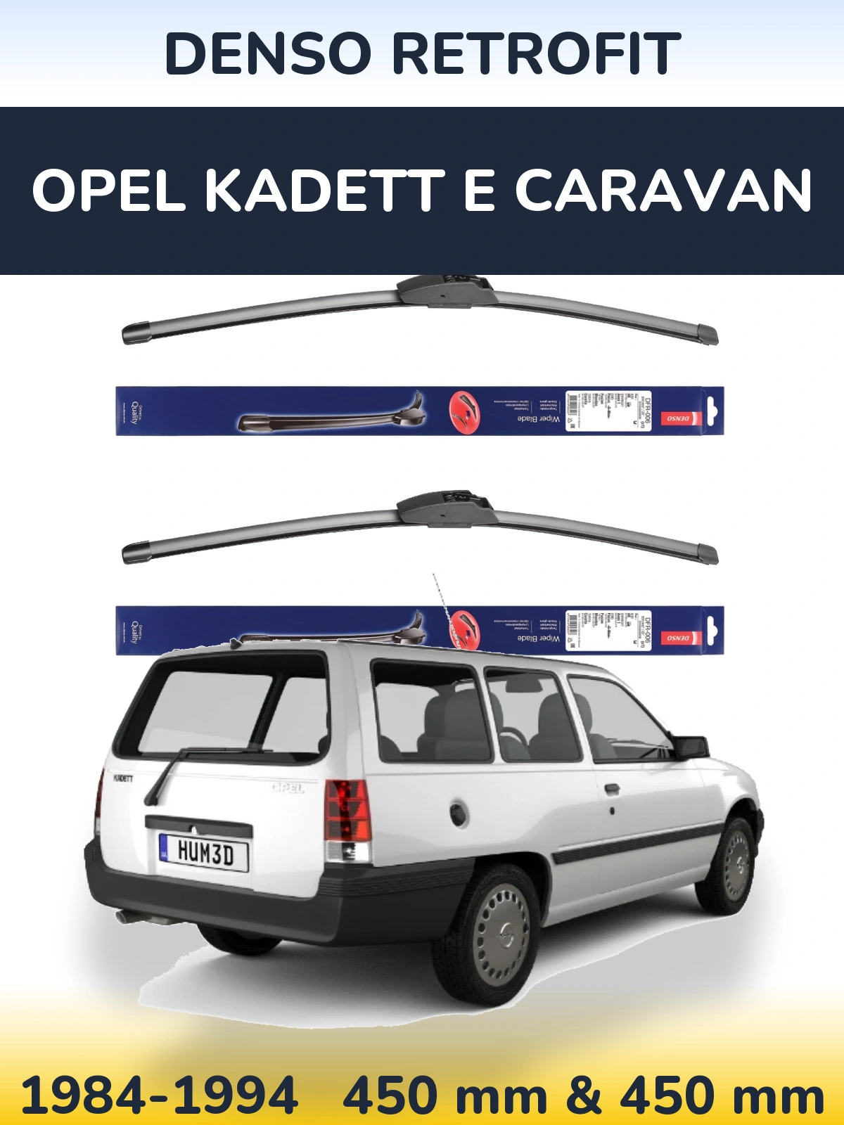 Front wiper blade set Denso Retrofit 450 & 450 mm for Opel Kadett E Caravan 1984-1994