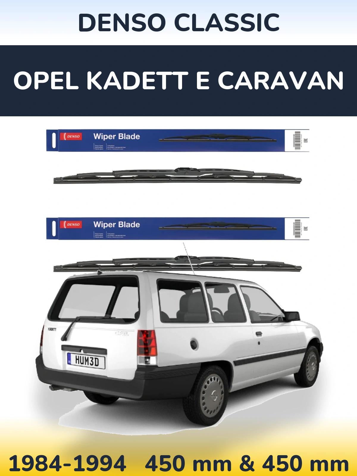 Front wiper blade set Denso Classic 450 & 450 mm for Opel Kadett E Caravan 1984-1994