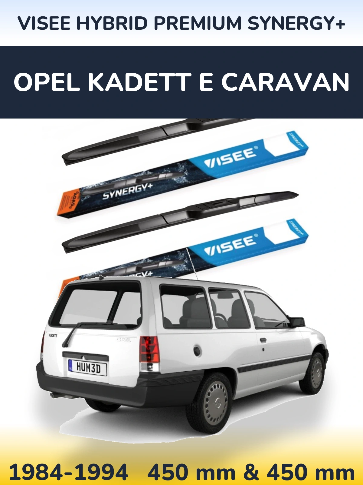 Front wiper blade set VISEE HYBRID PREMIUM SYNERGY+ 450 & 450 mm for Opel Kadett E Caravan 1984-1994