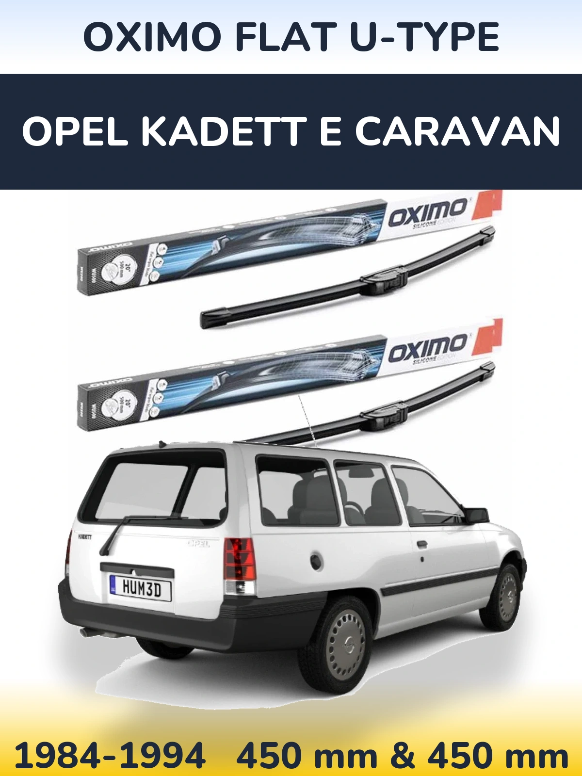 Front wiper blade set Oximo Flat U-type 450 & 450 mm for Opel Kadett E Caravan 1984-1994