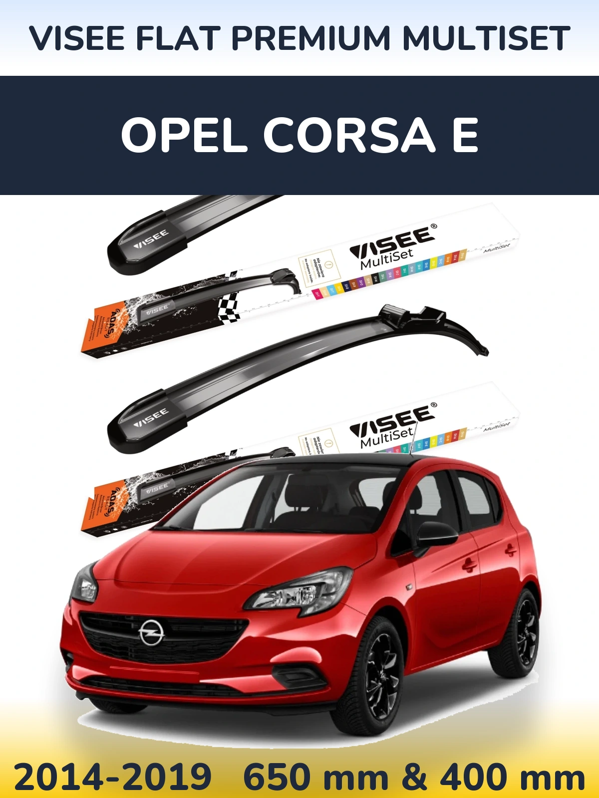 Front wiper blade set VISEE FLAT PREMIUM MultiSet 650 & 400 mm for Opel Corsa E 2014-2019