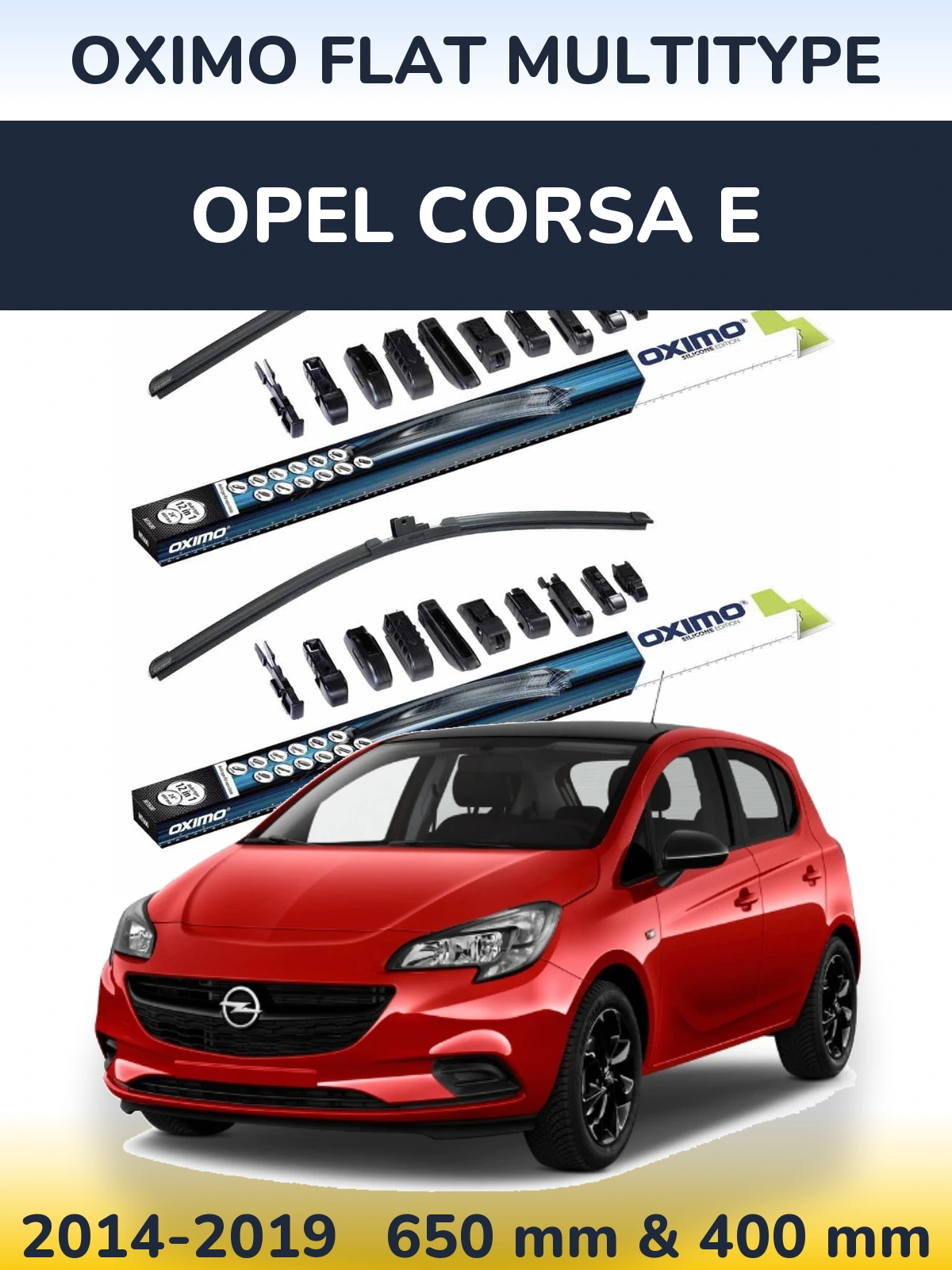 Front wiper blade set Oximo Flat MultiTipoe 650 & 400 mm for Opel Corsa E 2014-2019