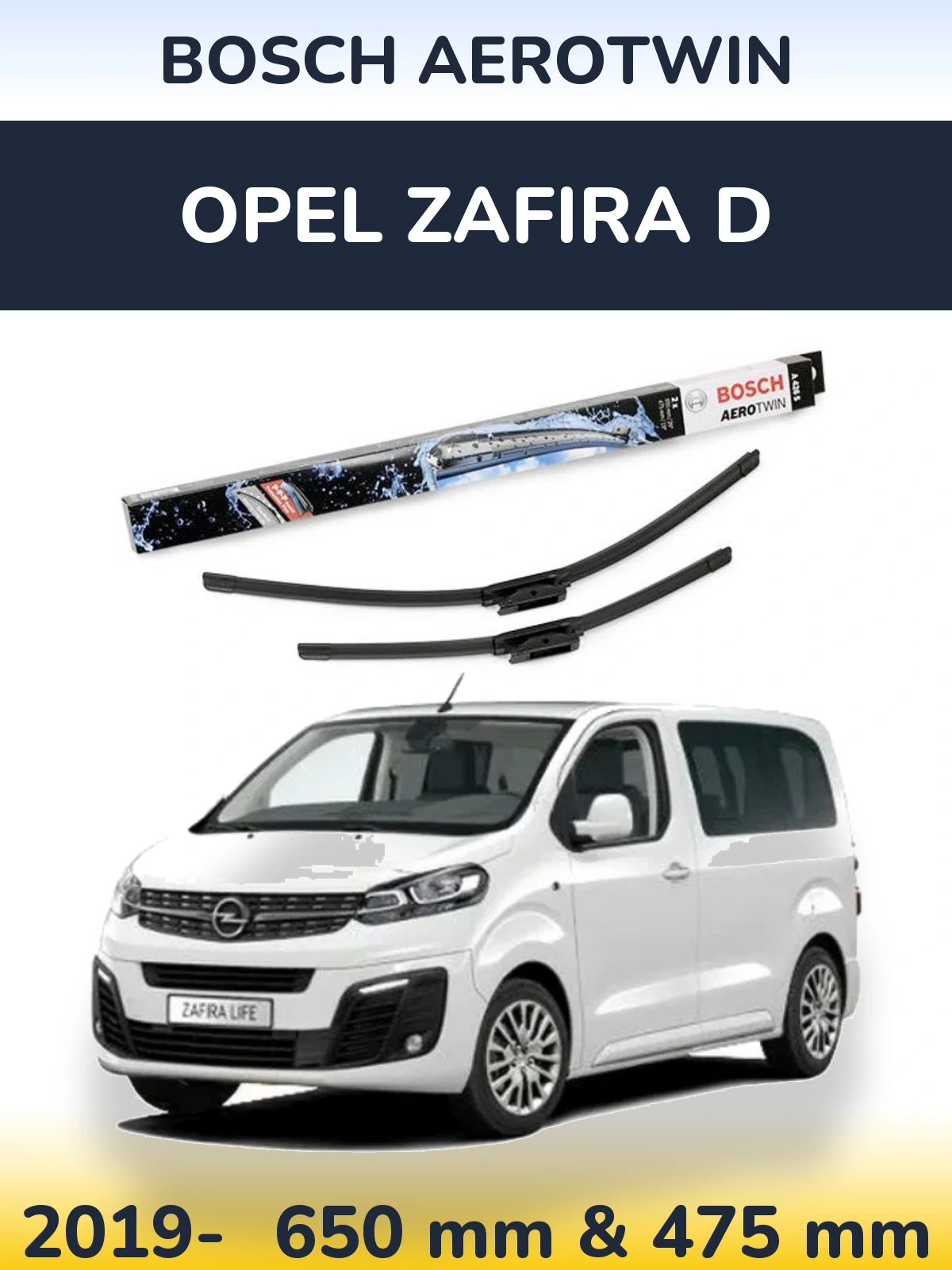 Комплект передніх щіток BOSCH AeroTwin 650 & 475 мм для Opel Zafira D 2019-2026