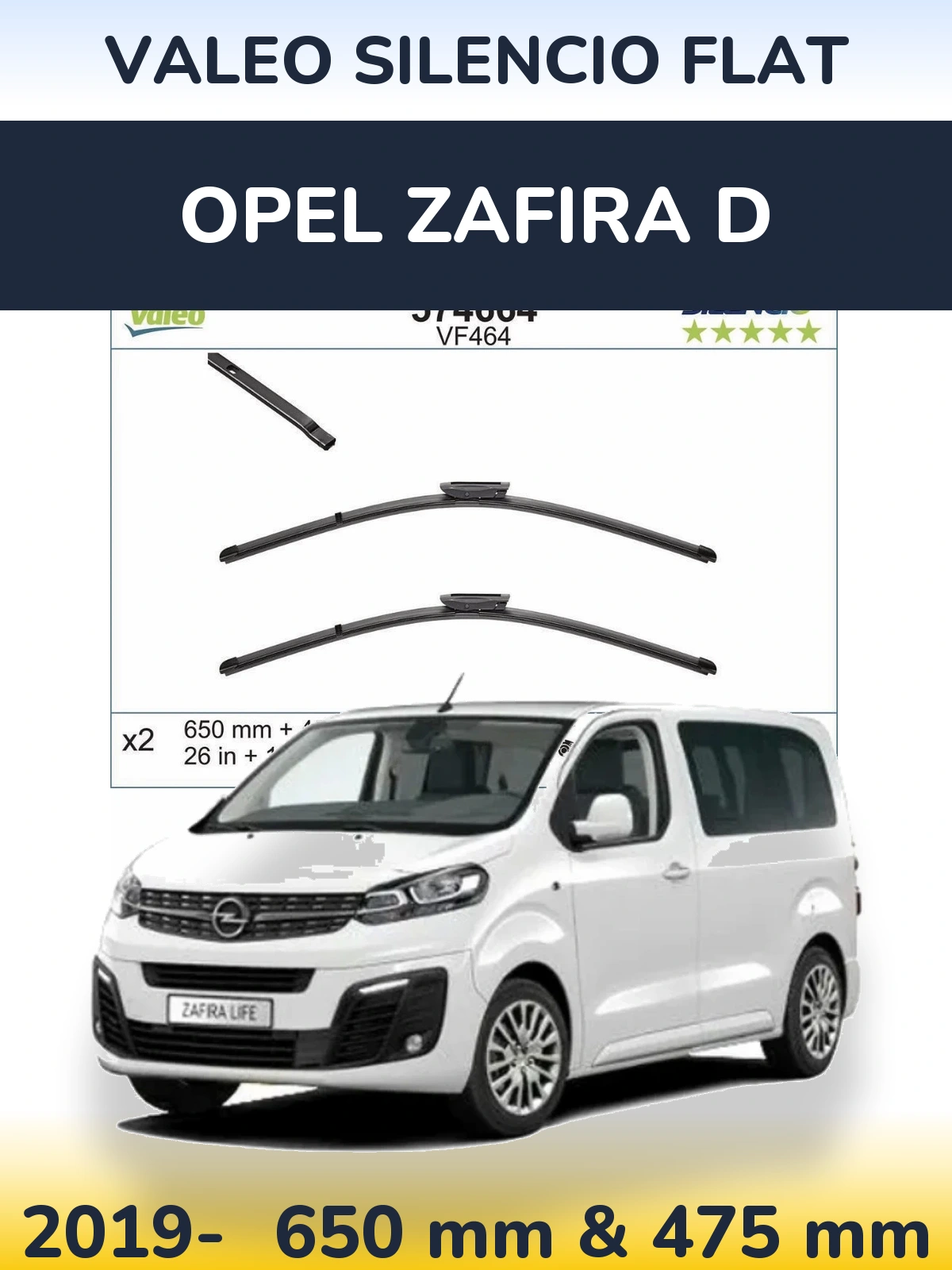 Комплект передніх щіток Valeo Silencio Flat 650 & 450 мм для Opel Zafira D 2019-2026