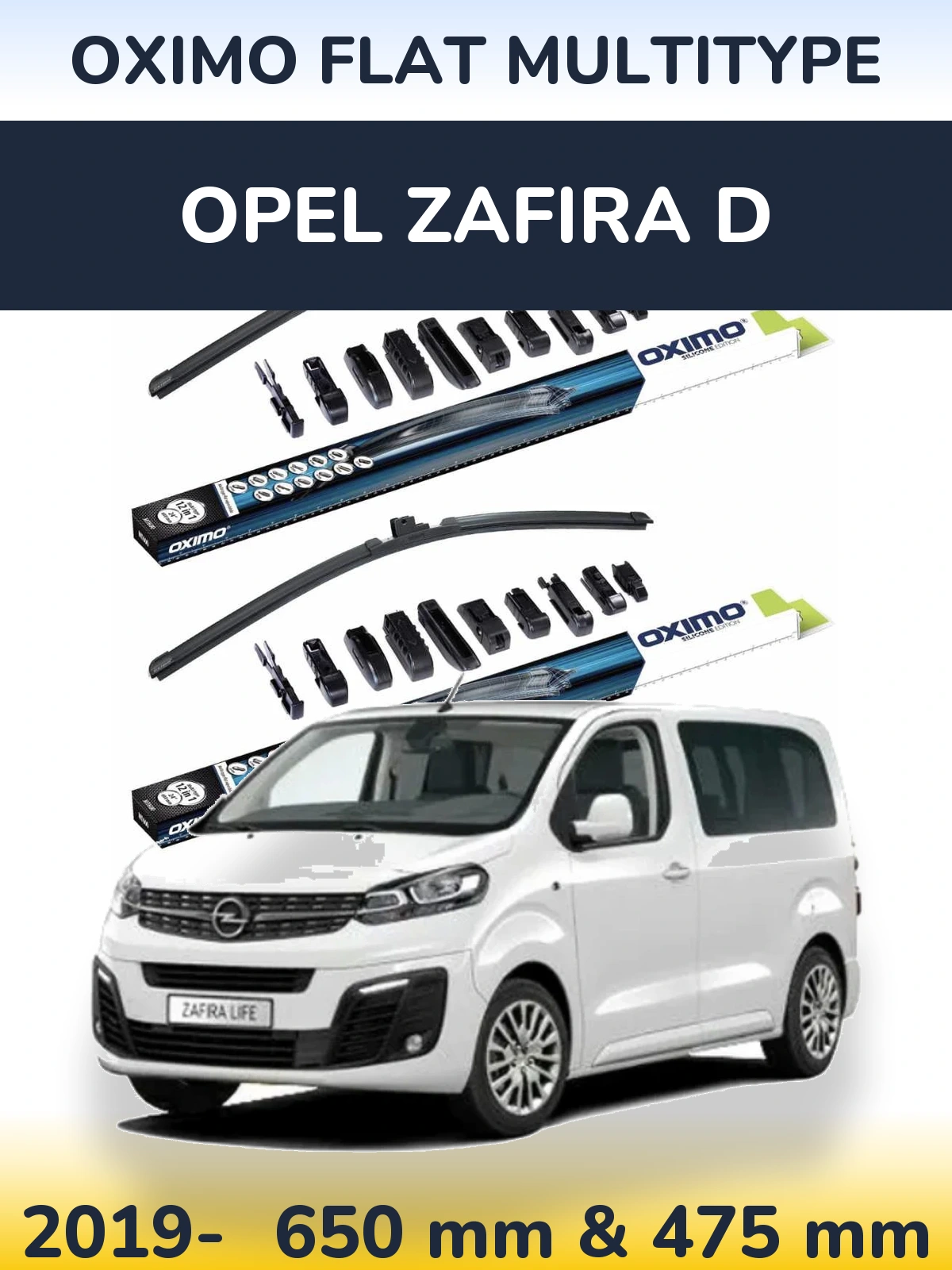 Front wiper blade set Oximo Flat MultiTipoe 650 & 475 mm for Opel Zafira D 2019-2026