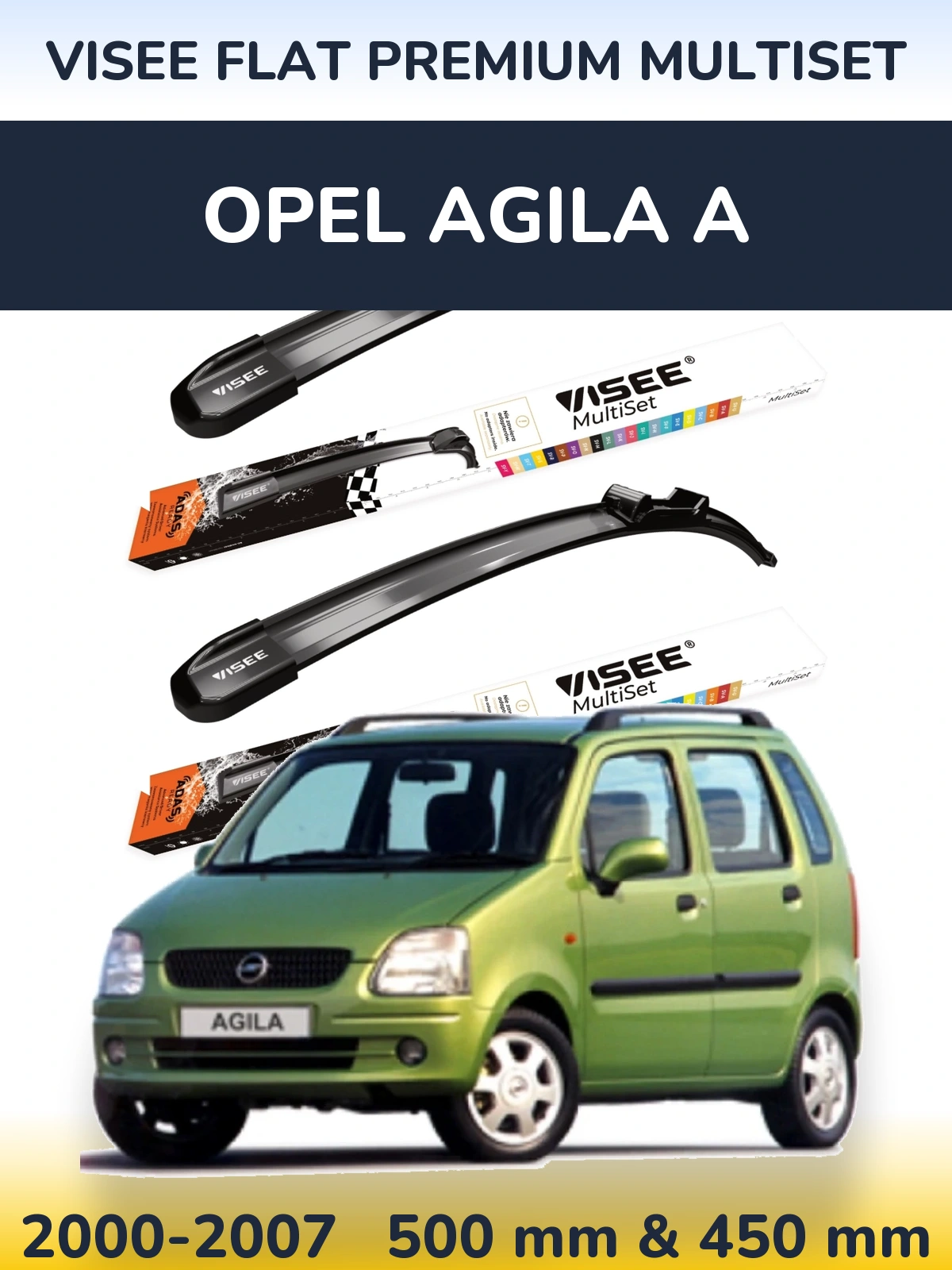 Комплект передних дворников VISEE FLAT PREMIUM MultiSet 500 & 450 мм для Opel Agila A 2000-2007