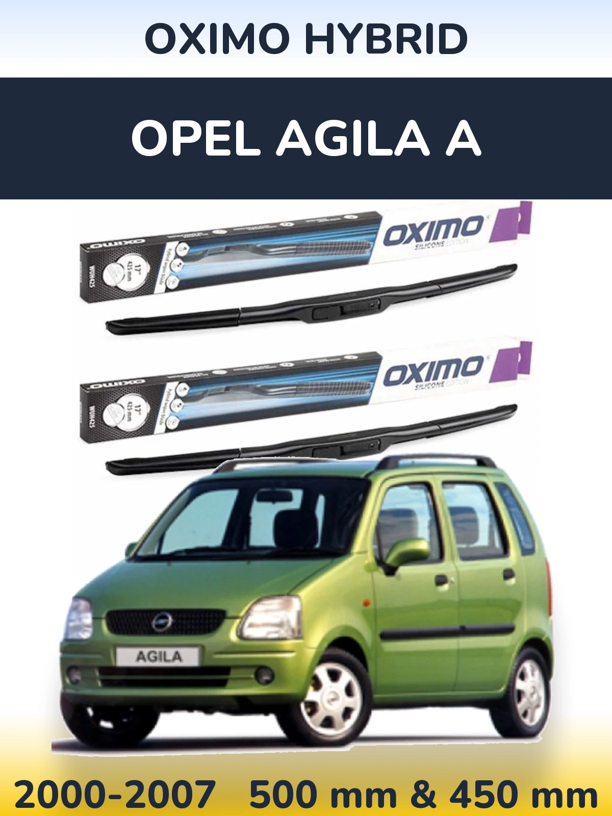Комплект передних дворников Oximo Hybrid 500 & 450 мм для Opel Agila A 2000-2007