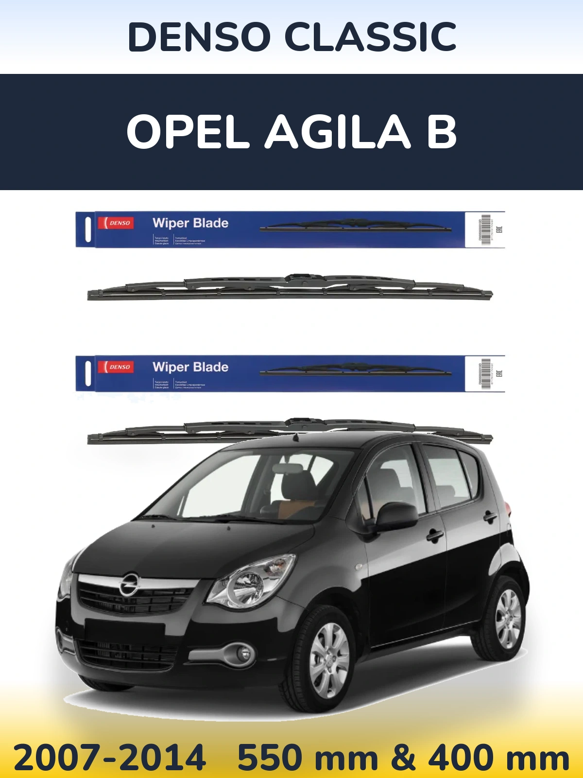 Front wiper blade set Denso Classic 550 & 400 mm for Opel Agila B 2007-2014