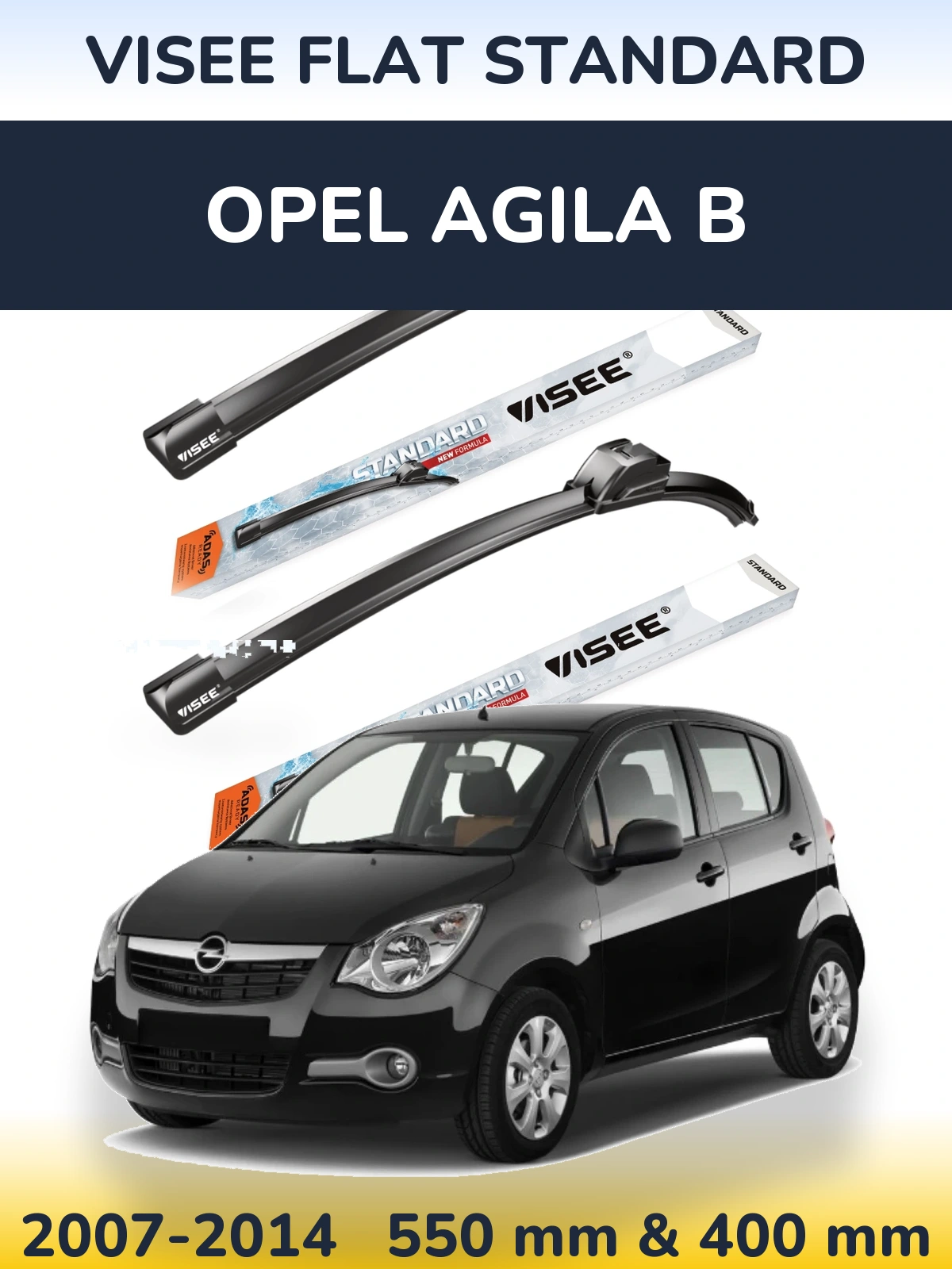 Front wiper blade set VISEE FLAT STANDARD 550 & 400 mm for Opel Agila B 2007-2014