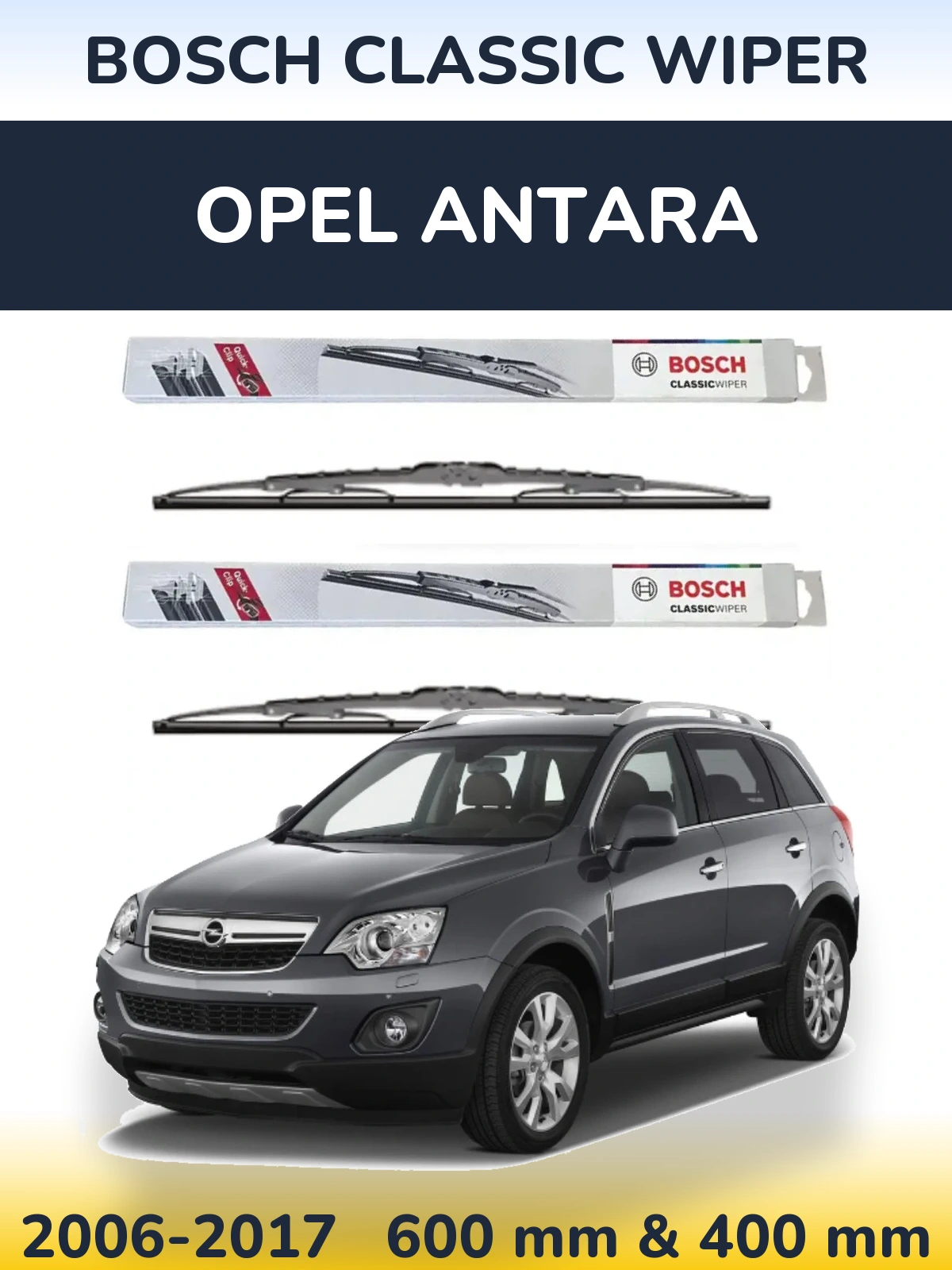 Комплект передніх щіток BOSCH Classic Wiper 600 & 400 мм для Opel Antara 2006-2017