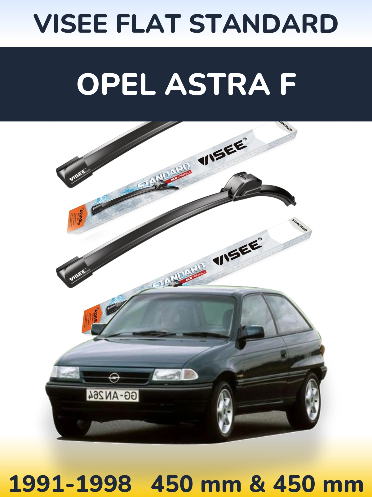 Front wiper blade set VISEE FLAT STANDARD 450 & 450 mm for Opel Astra F 1991-1998
