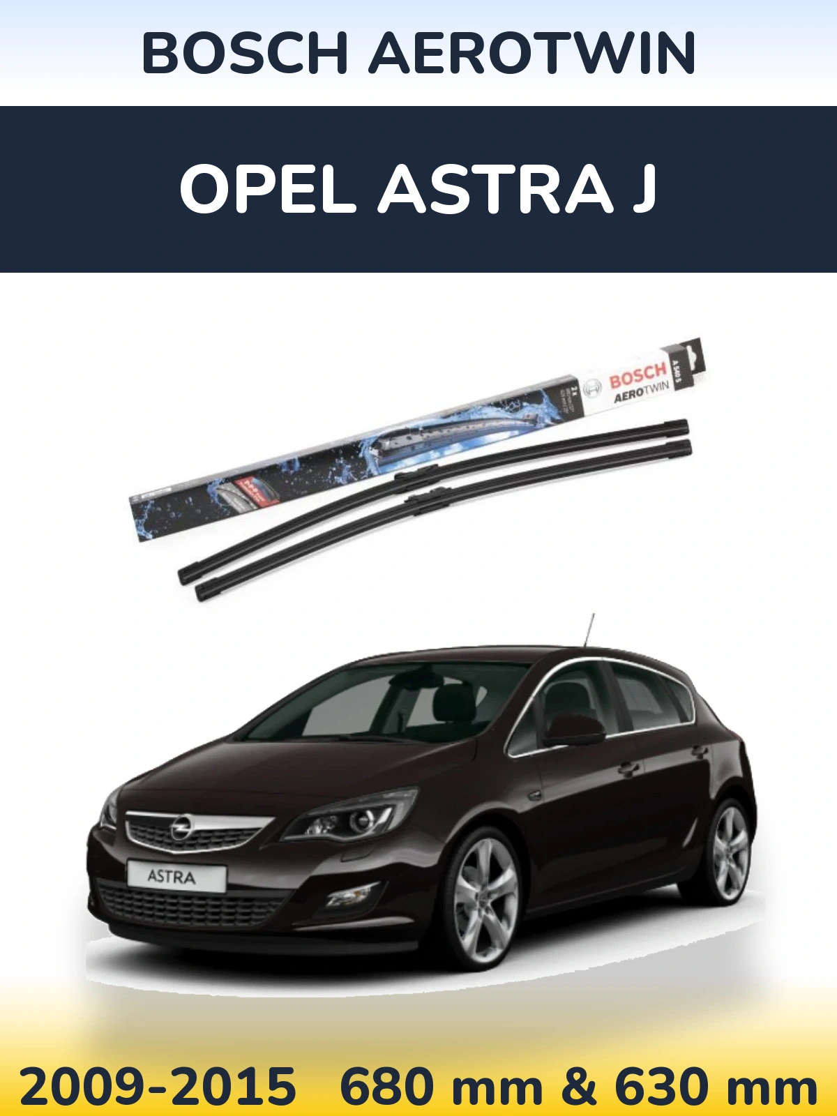 Комплект передних дворников BOSCH AeroTwin 675 & 625 мм для Opel Astra J 2009-2015