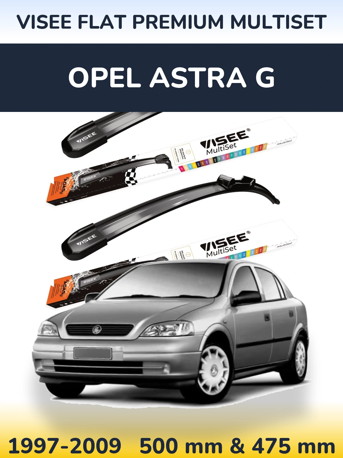 Комплект передних дворников VISEE FLAT PREMIUM MultiSet 500 & 475 мм для Opel Astra G 1997-2009