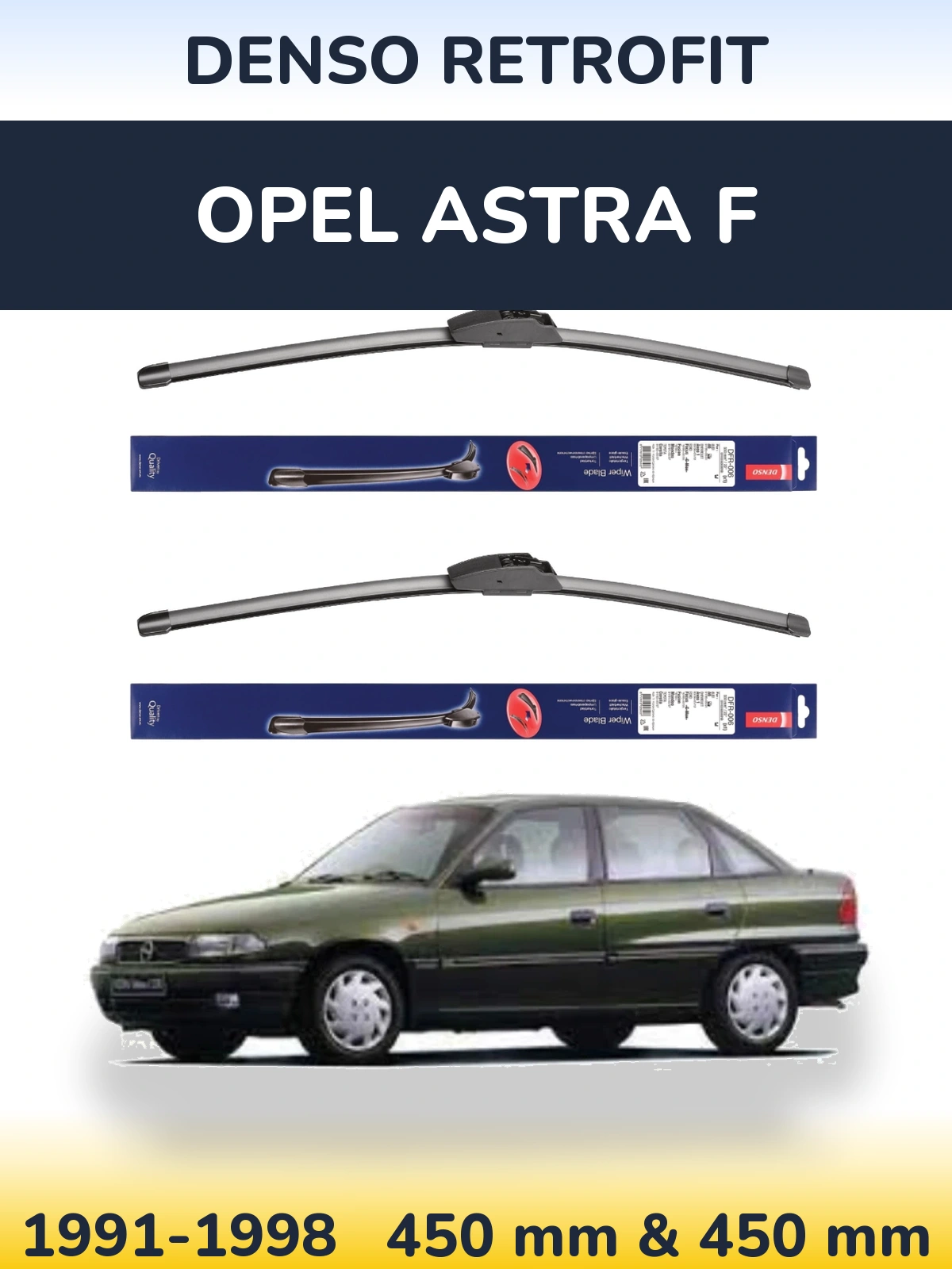 Front wiper blade set Denso Retrofit 450 & 450 mm for Opel Astra F 1991-1998