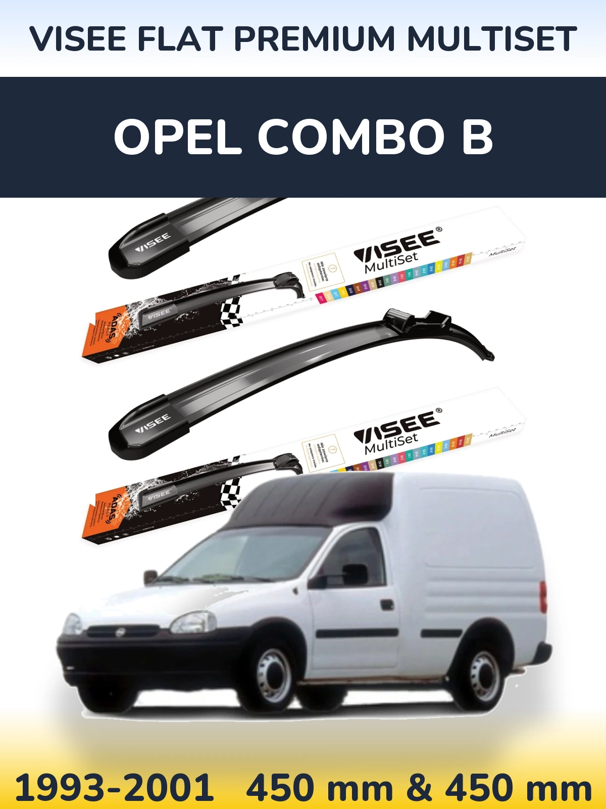 Комплект передних дворников VISEE FLAT PREMIUM MultiSet 450 & 450 мм для Opel Combo B 1993-2001