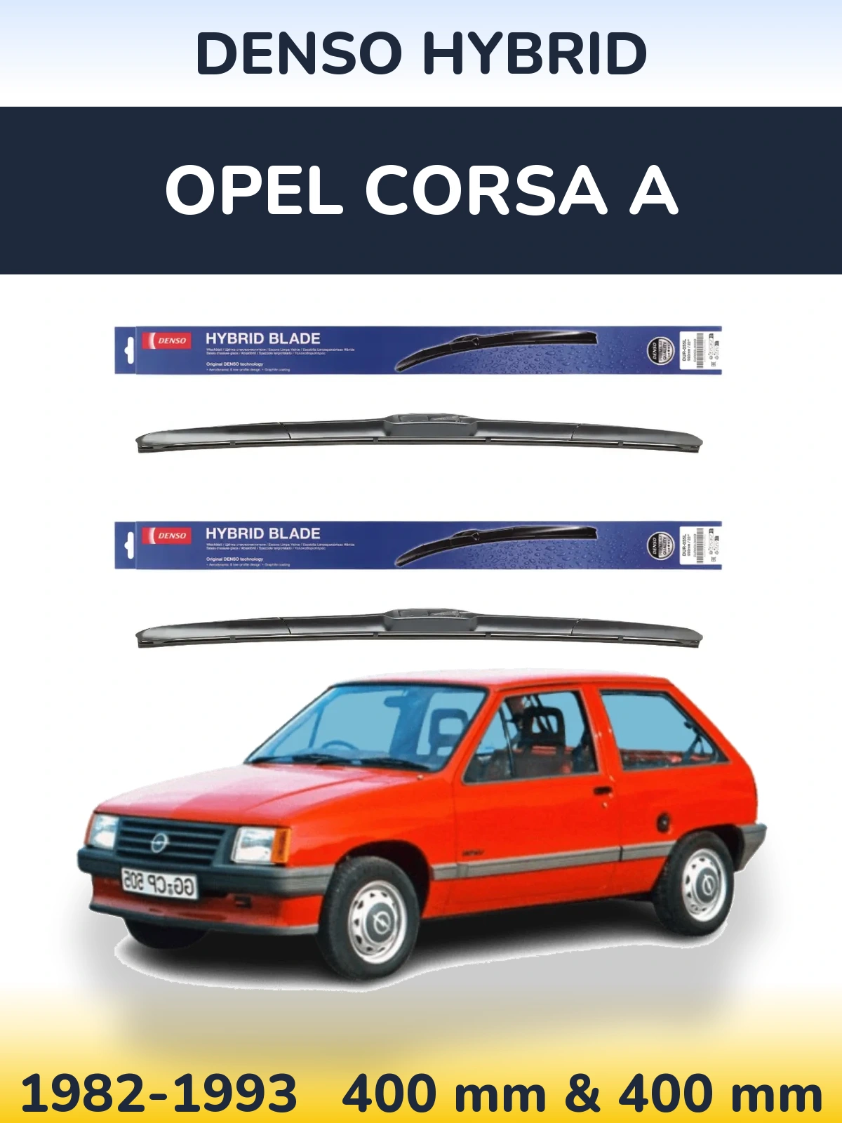 Front wiper blade set Denso Hybrid 400 & 400 mm for Opel Corsa A 1982-1993