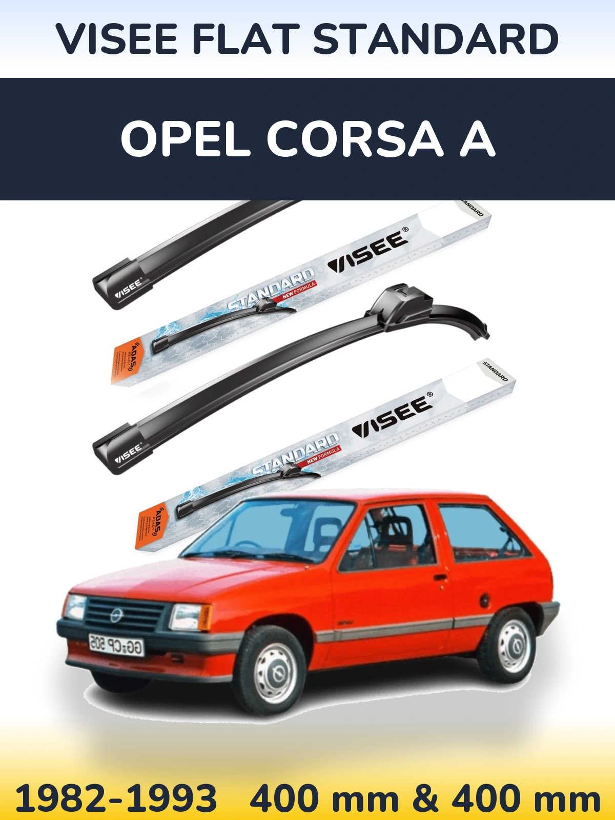 Front wiper blade set VISEE FLAT STANDARD 400 & 400 mm for Opel Corsa A 1982-1993
