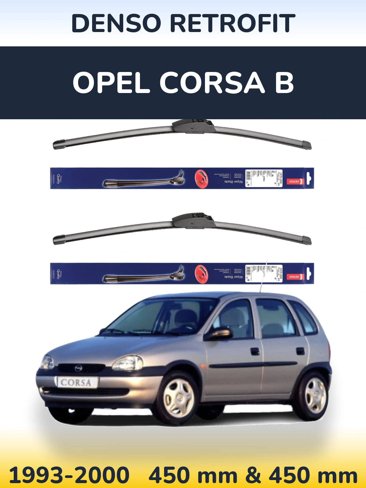Front wiper blade set Denso Retrofit 450 & 450 mm for Opel Corsa B 1993-2000