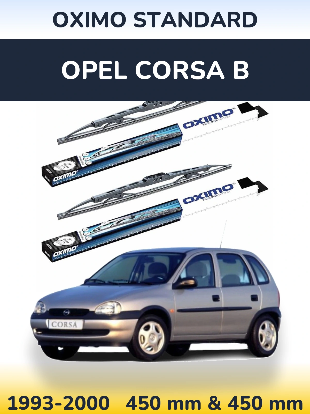 Front wiper blade set Oximo Standard 450 & 450 mm for Opel Corsa B 1993-2000