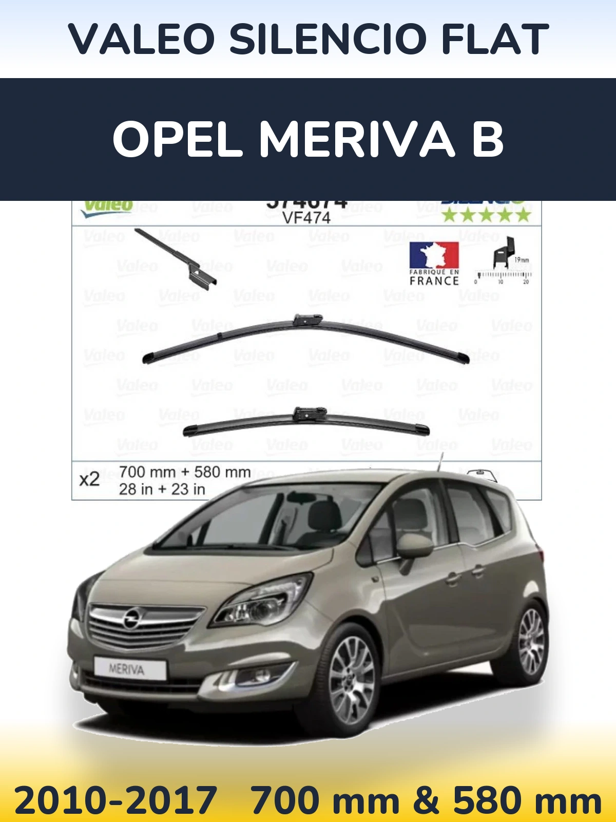 Комплект передних дворников Valeo Silencio Flat 700 & 580 мм для Opel Meriva B 2010-2017