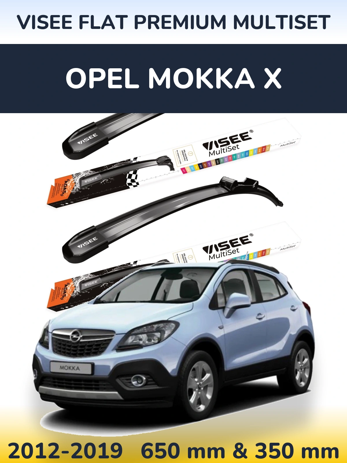 Комплект передних дворников VISEE FLAT PREMIUM MultiSet 650 & 350 мм для Opel Mokka X 2012-2019