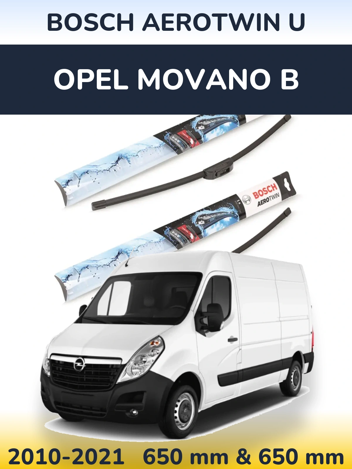 Комплект передних дворников BOSCH AeroTwin U 650 & 650 мм для Opel Movano B 2010-2021